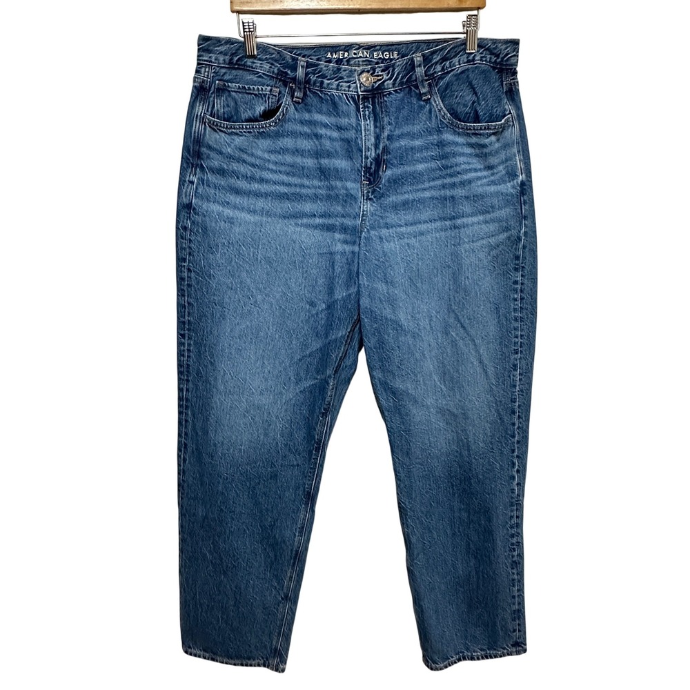 American Eagle 90s Straight Jeans Women 16 Blue High Rise Denim Mom Retro